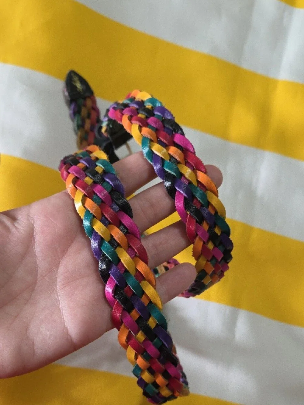 chic Multicolor Braided Belt with Black Buckle